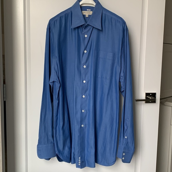 John W. Nordstrom Blue Herringbone Pattern Dress Shirt, Size 17-37 - Picture 5 of 12